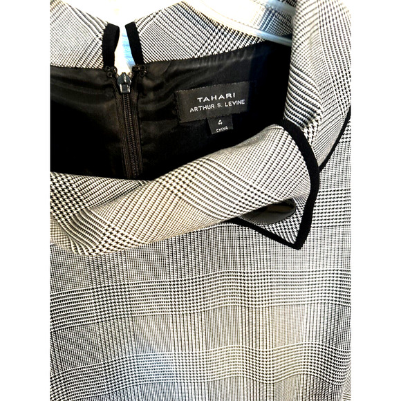 Tahari Arthur S Levine Dress Houndstooth Plaid Sheath Sz 4 Jackie Collar Belted‎ - Picture 3 of 4